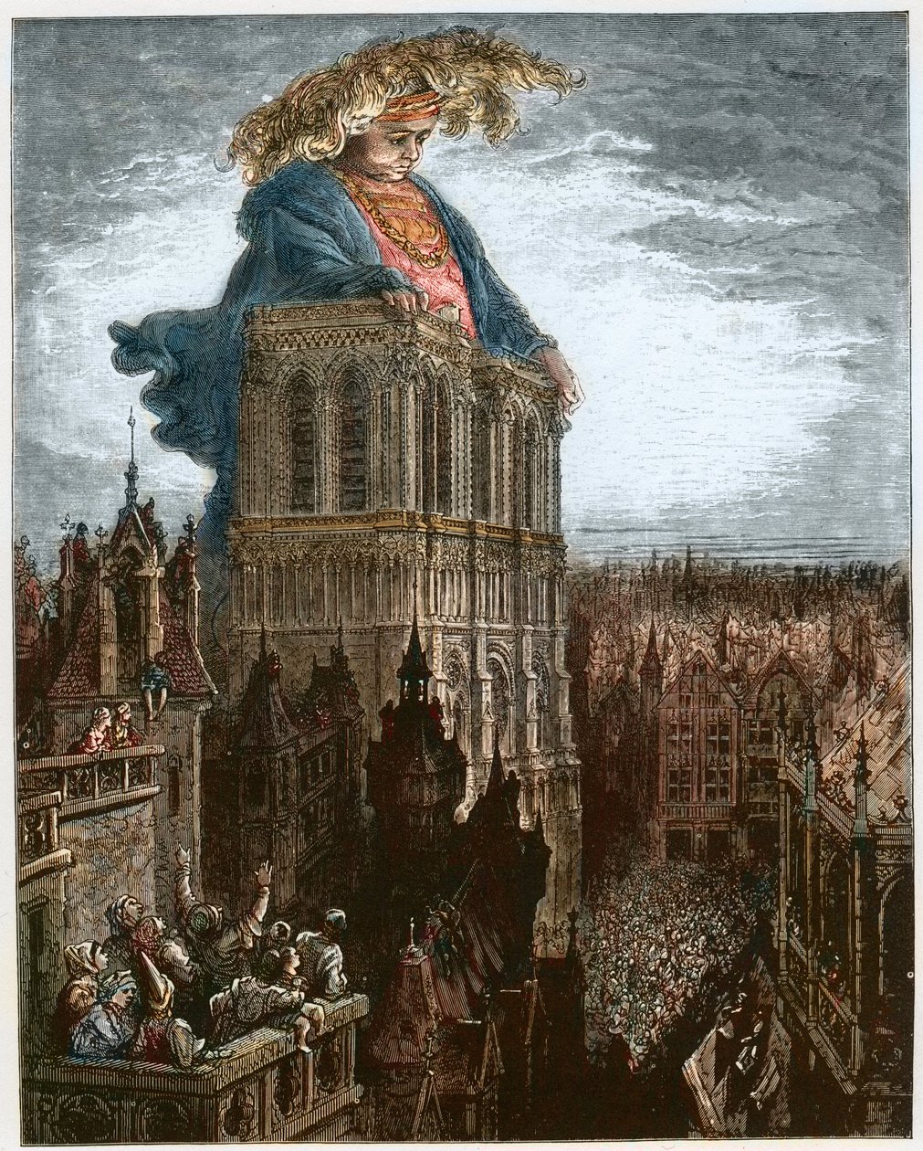 Gargantua på tornen i Notre-Dame i Paris - Gargantua vilar på tornen i kyrkan av Notre-Dame i Paris - illustration från 