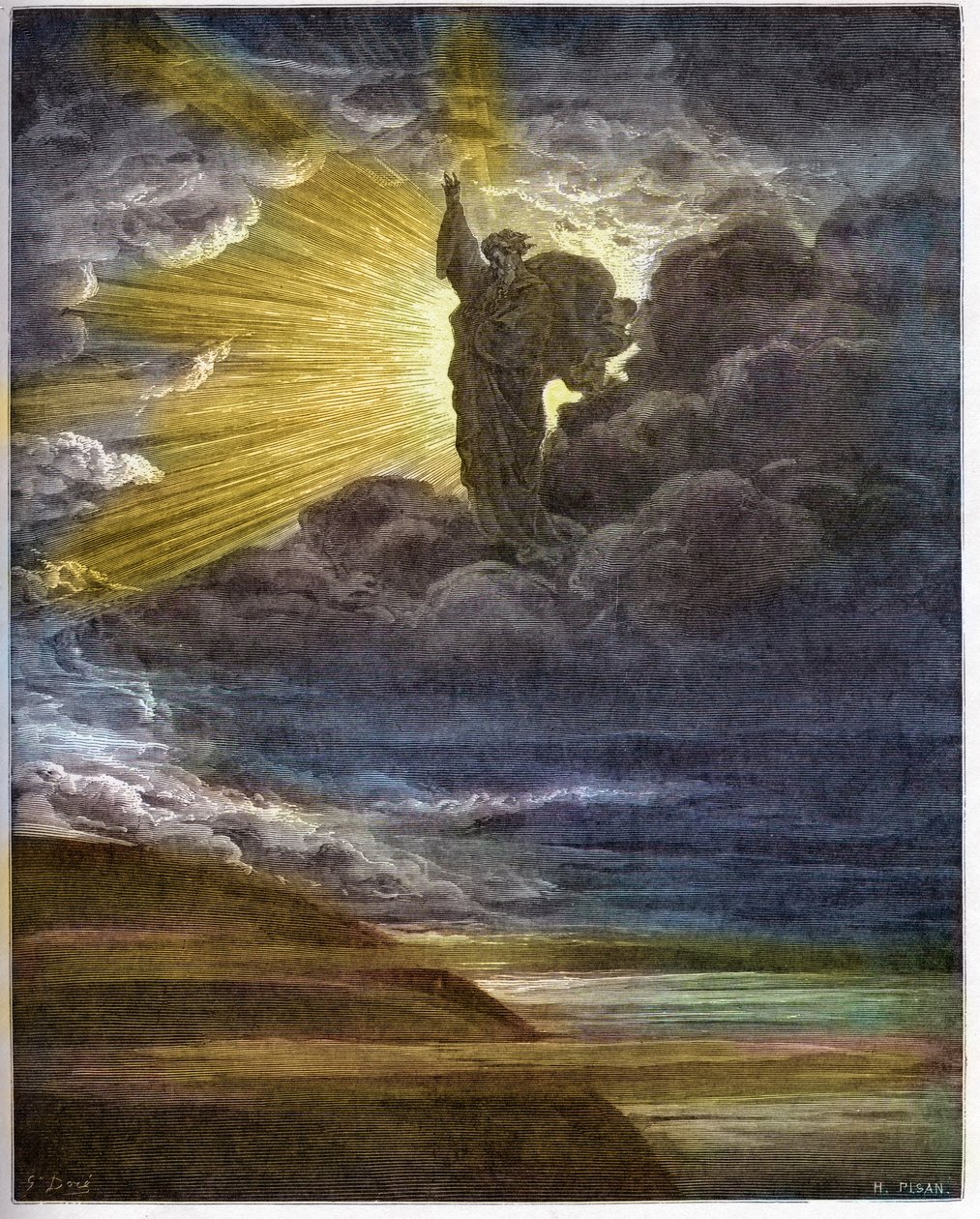 Gud skapar ljus - Skapandet av ljus - Gamla testamentet (1 Mosebok) - Skapande av ljus - gravyr i "The Bible illustree" av Gustave Dore (1832-1883) - Gravyr från "The Dore Bible" av Gustave Dore