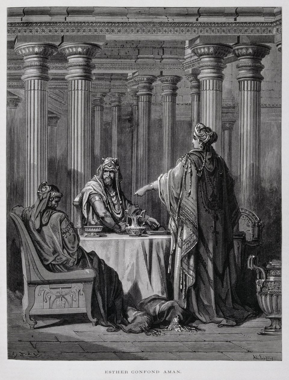 Haman fördöms av drottning Ester, illustration från Dore-bibeln av Gustave Dore