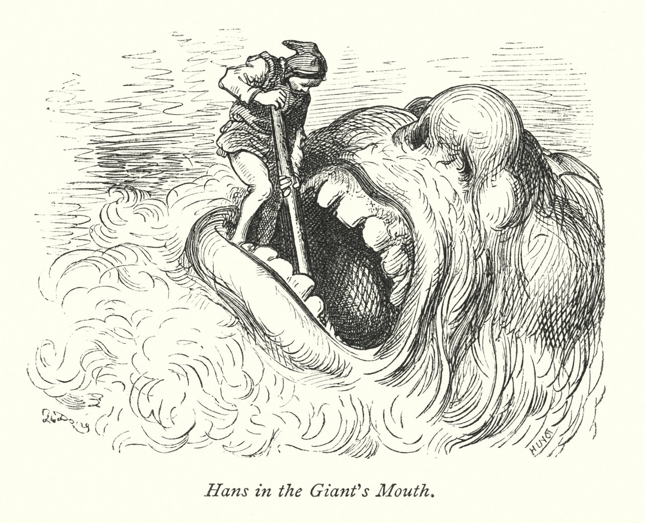 Hans i jättens mun (gravyr) av Gustave Dore