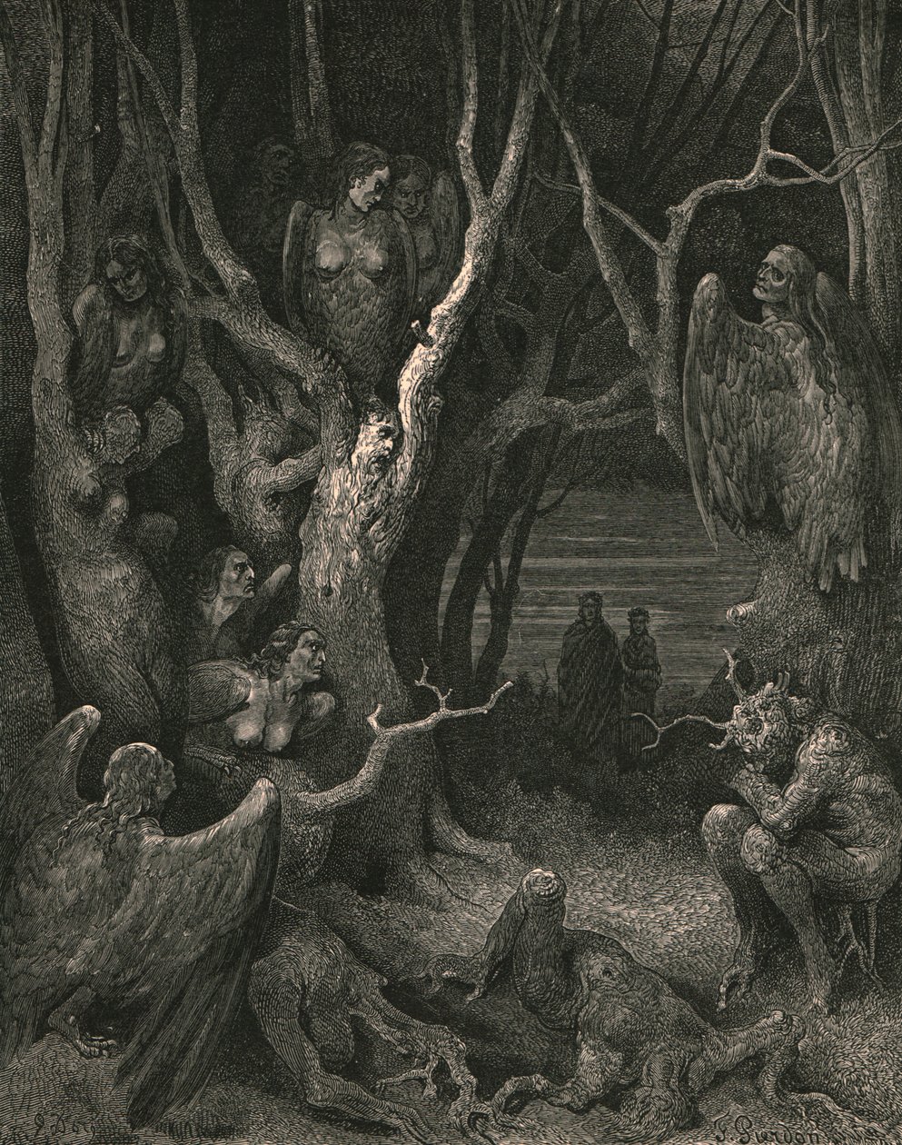 Här bygger de råa harporna sitt bo, c1890. av Gustave Dore