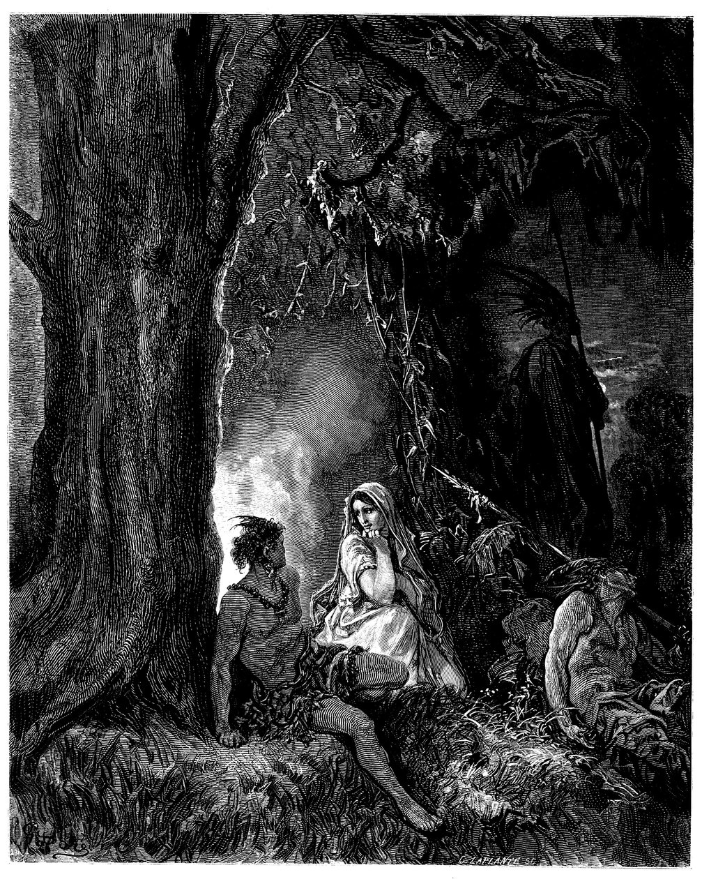 Illustration av Gustave Dore (1832-1883) till romanen av Francois Rene de Chateaubriand (1768-1848), Atala, edition Hachette 1863 - av Gustave Dore