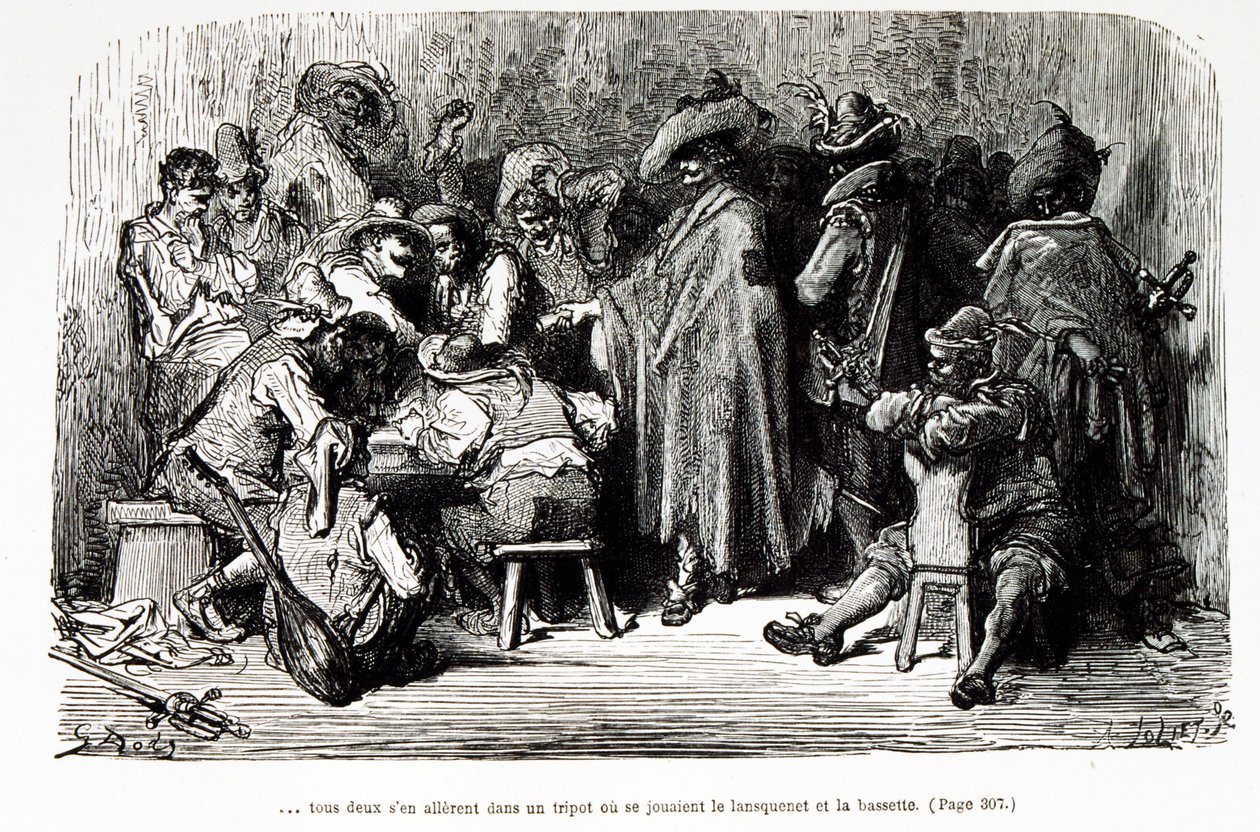 Illustration genom att föreställa "Captain Fracasse" en fiktiv karaktär av Theophile Gautier (gravyr) av Gustave Dore