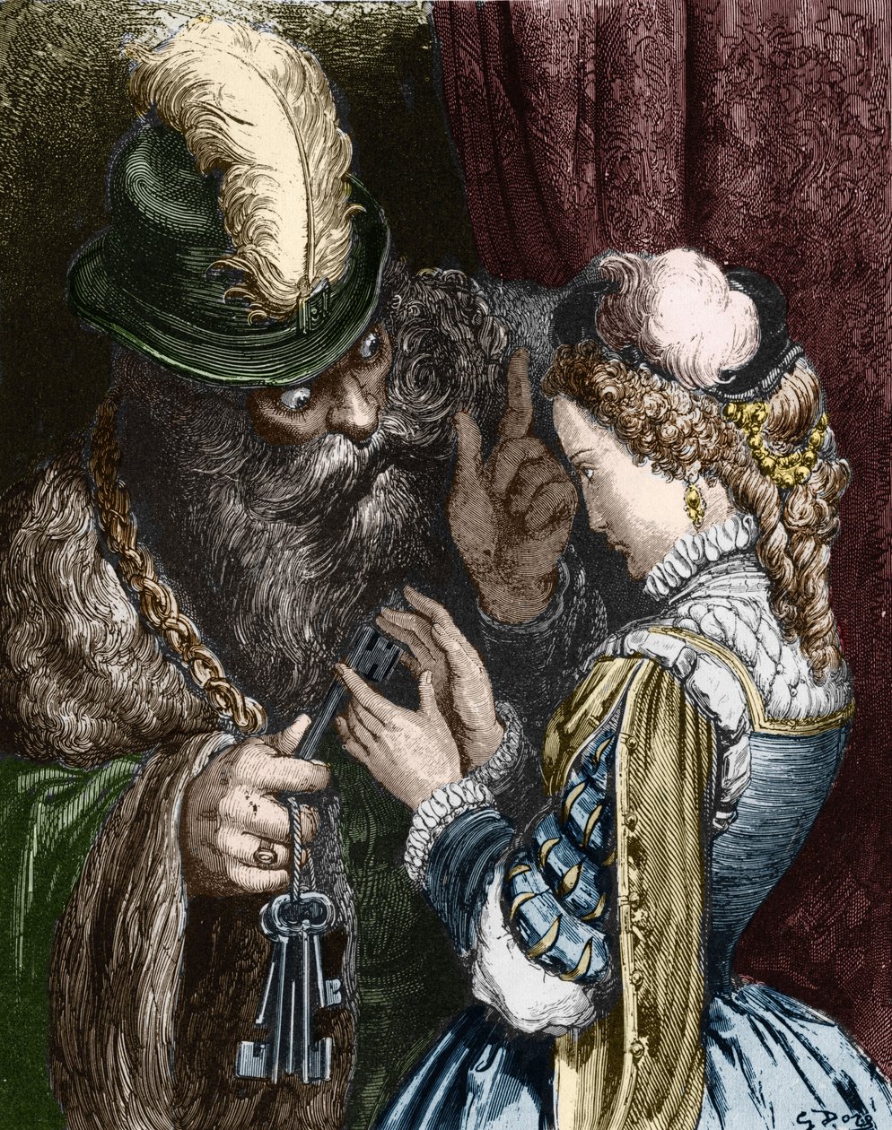 Illustration för "Blåskägg" av Charles Perrault, 1893 av Gustave Dore