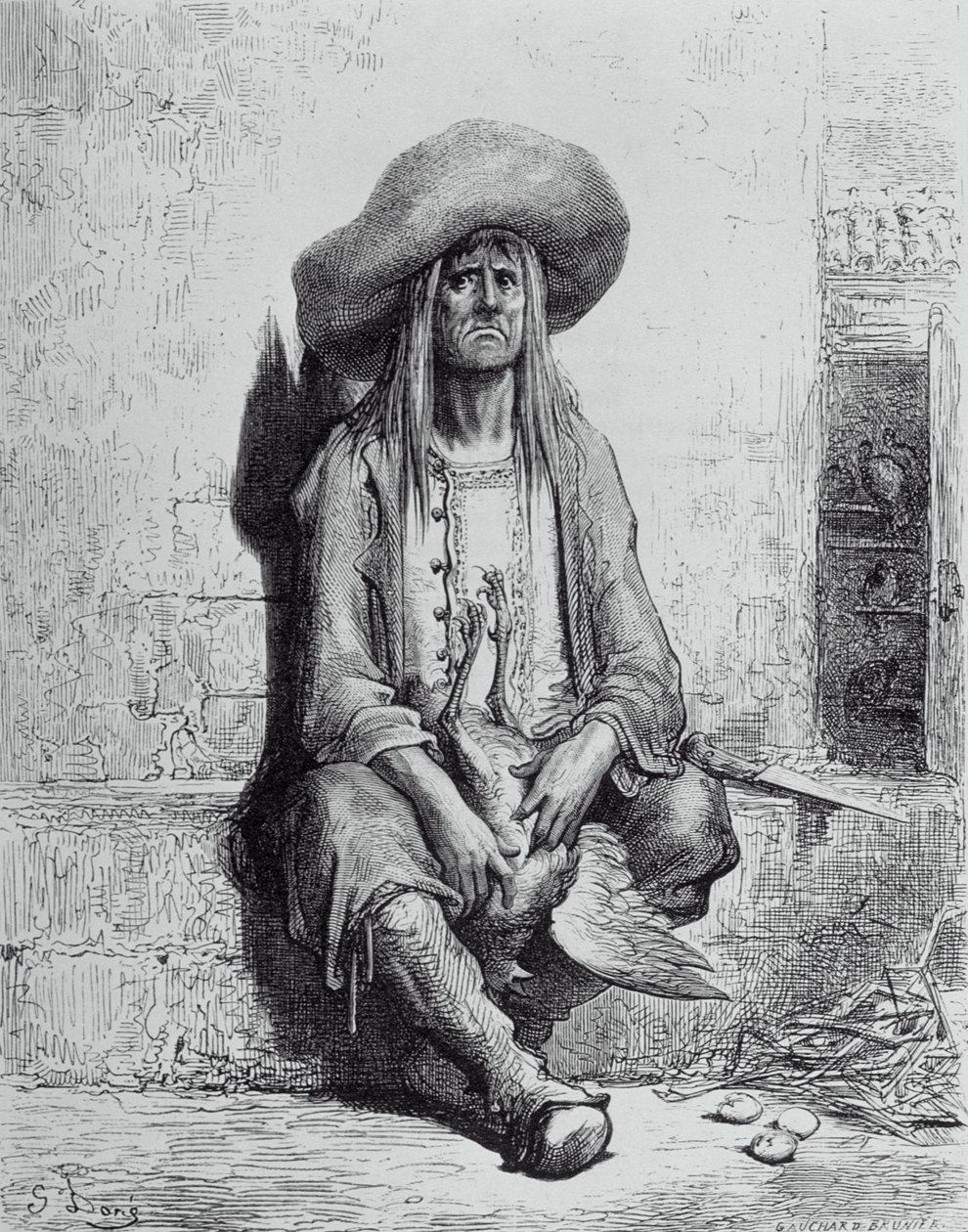 Illustration för Hönan med de gyllene äggen, från "Fables" av Jean de La Fontaine (1621-95) av Gustave Dore
