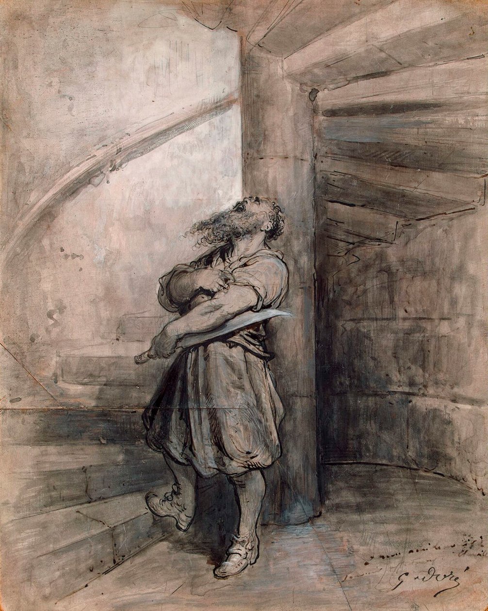Illustration för saga Blåskägg av Charles Perrault, före 1862. av Gustave Dore