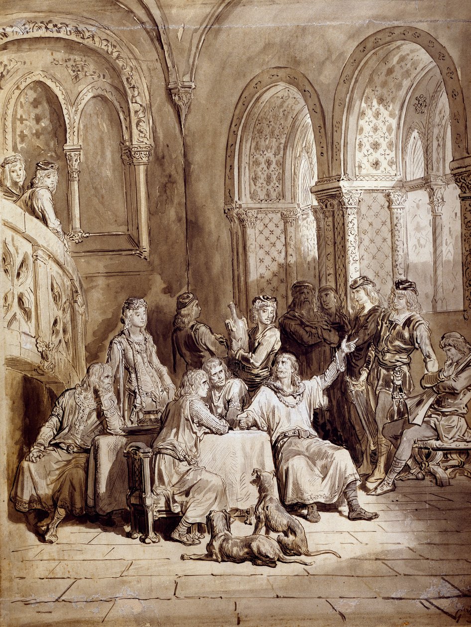 Illustration till diktserien, Idylls of the King av Albert Tennyson (1809-1892), gravyr av Gustave Dore