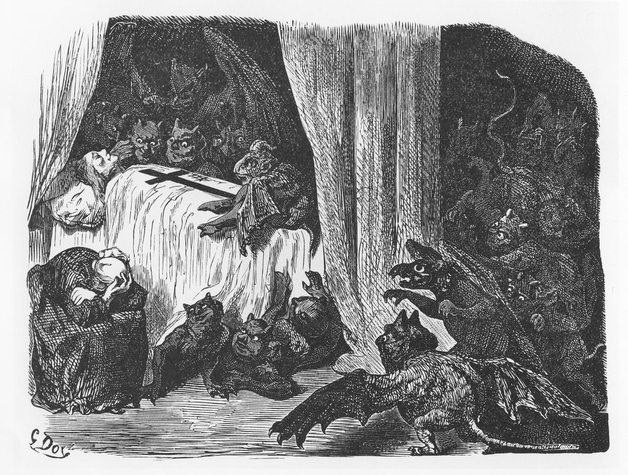 Illustration från "Le Tiers Livre des Faicts et Dicts Héroïques du Bon Pantagruel" av François Rabelais. av Gustave Dore