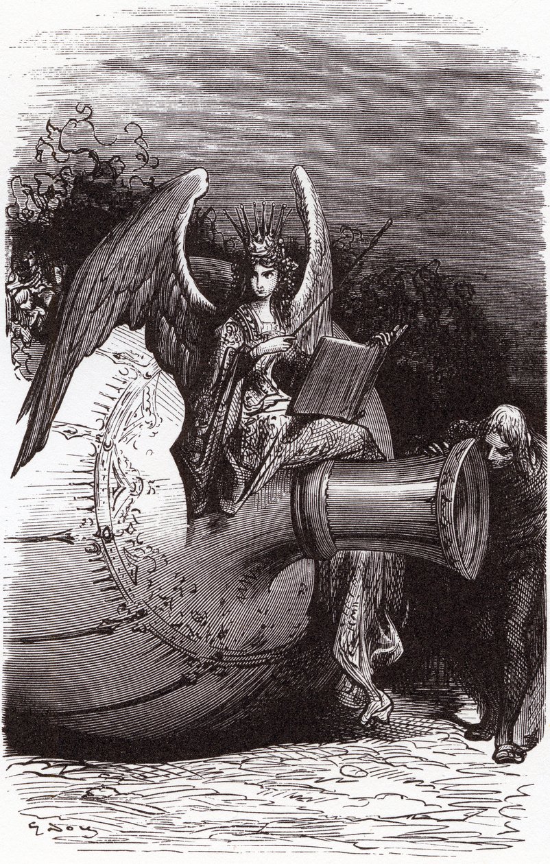 Illustration av Gustave Dore till Francois Rabelais samlade verk: dykflaskan (femte boken) av Gustave Dore