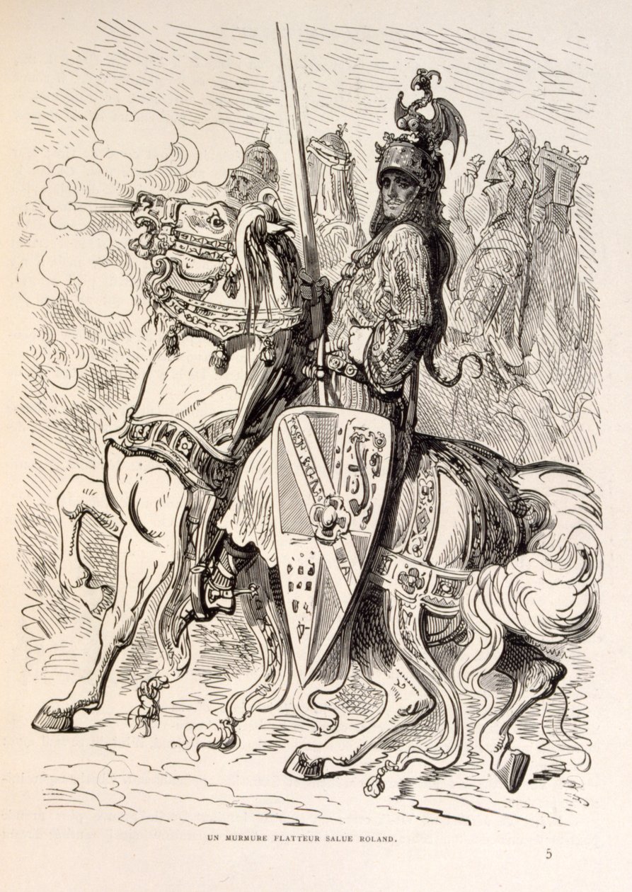 Illustration av Roland på hästryggen. ur La legende de Croque-Mitaine. av Gustave Dore