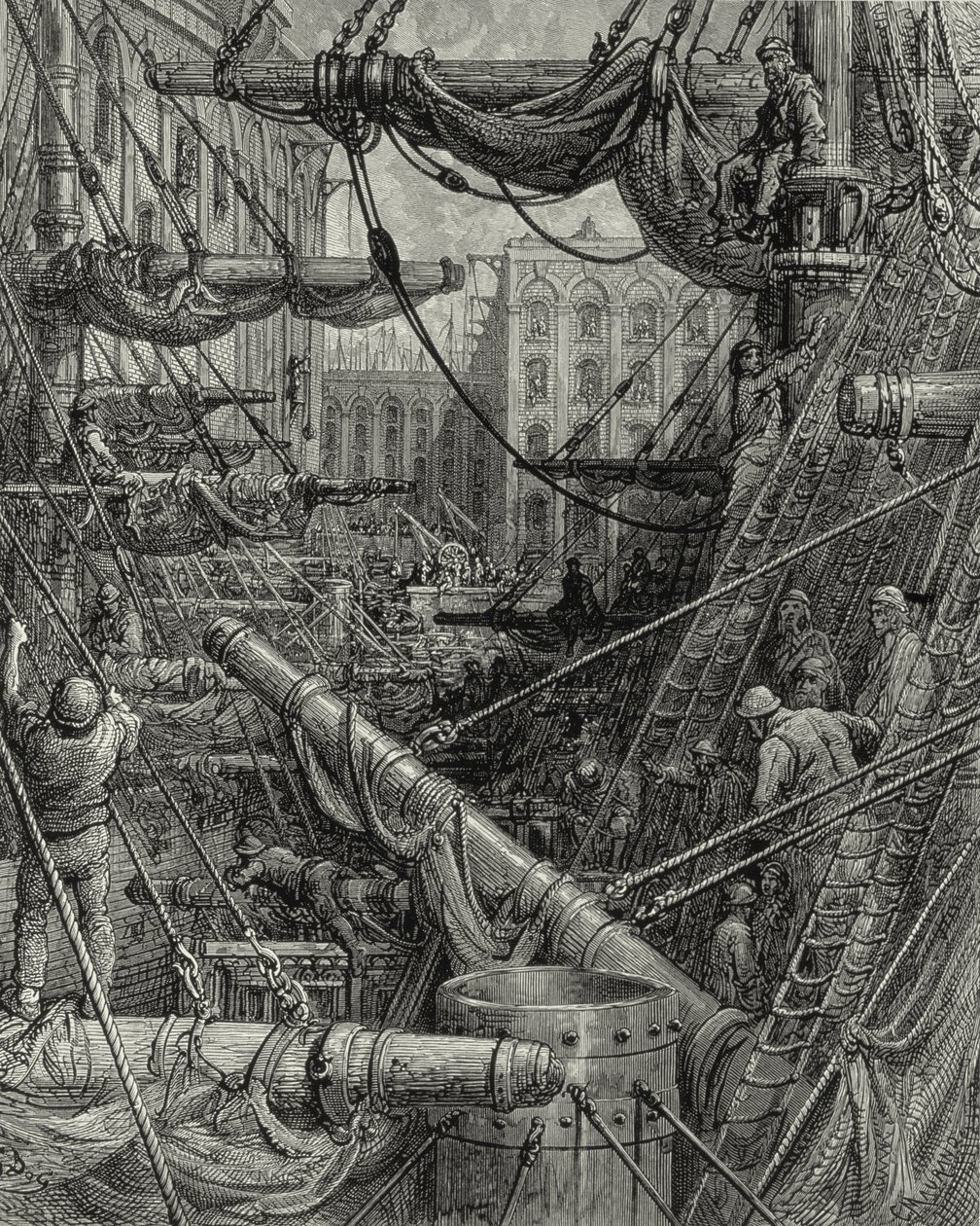 I London Docks. Gravyr: Gustave Doré. Från: "London - A Pilgrimage", text av W. B. Jerrold, graverad C. Maurant, 1872. av Gustave Dore