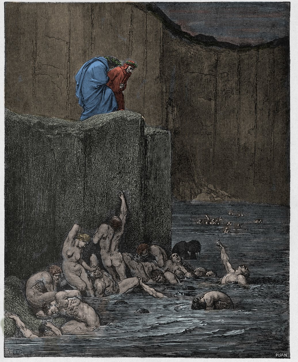 Inferno, Canto 18: Förälskare och smickrare i åttonde cirkeln, illustration från "Den gudomliga komedin" av Dante Alighieri, 1885 av Gustave Dore