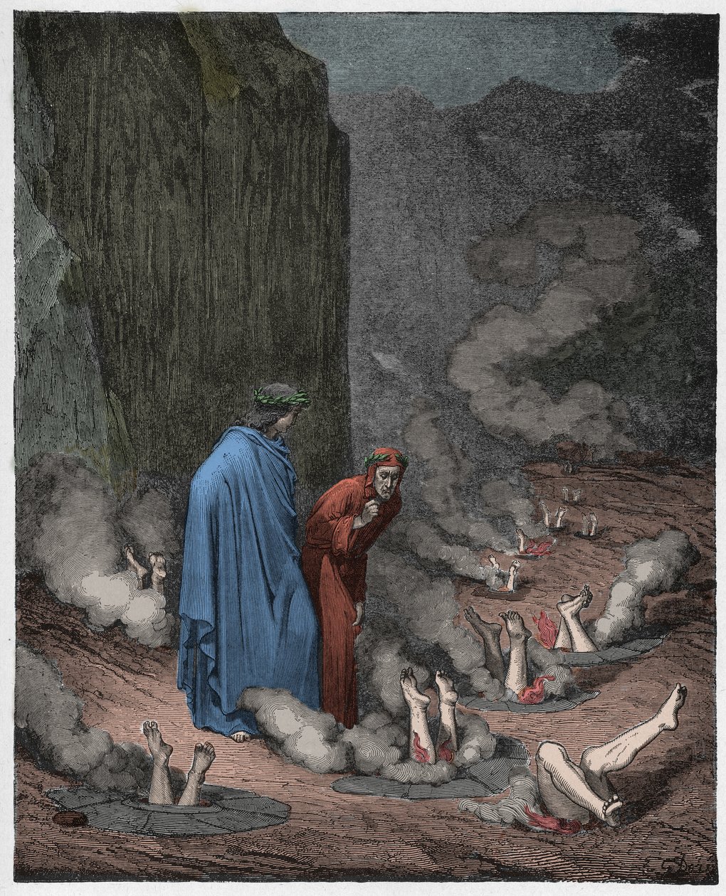 Inferno, Canto 19 : Dante tillrättavisar påven Nicholas III av Gustave Dore