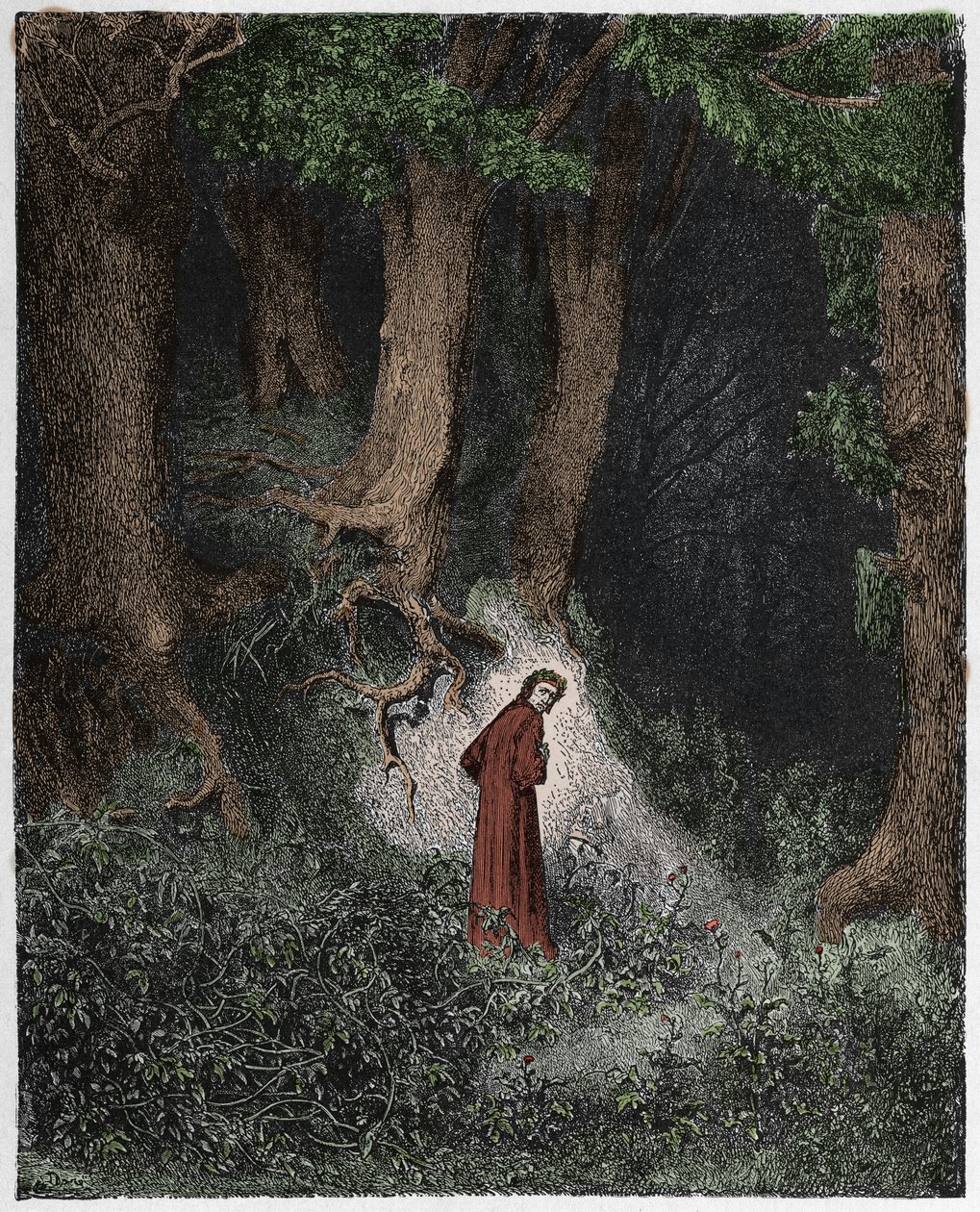 Inferno, Canto 1: Dante i den vilda skogen, illustration från "Den gudomliga komedin" av Dante Alighieri, 1885 av Gustave Dore