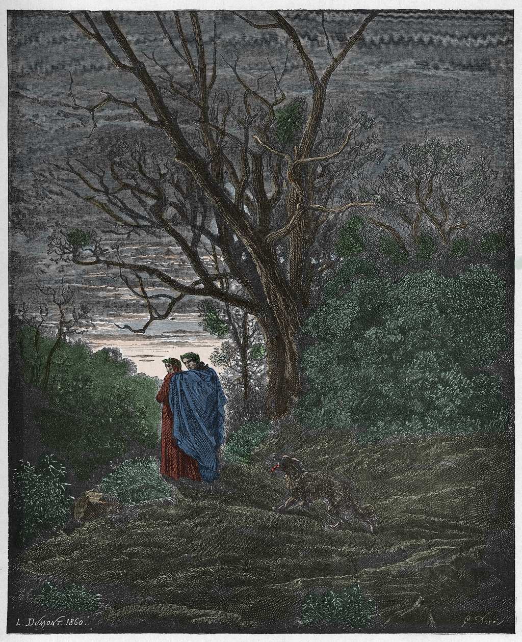 Inferno, Canto 1 : The she-wolf appears, illustration från "The Divine Comedy" av Dante Alighieri, 1885 av Gustave Dore