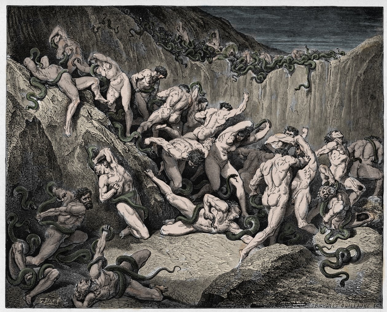 Inferno, Canto 24: Tjuvarna plågade av ormar, illustration från "Den gudomliga komedin" av Dante Alighieri, 1885 av Gustave Dore