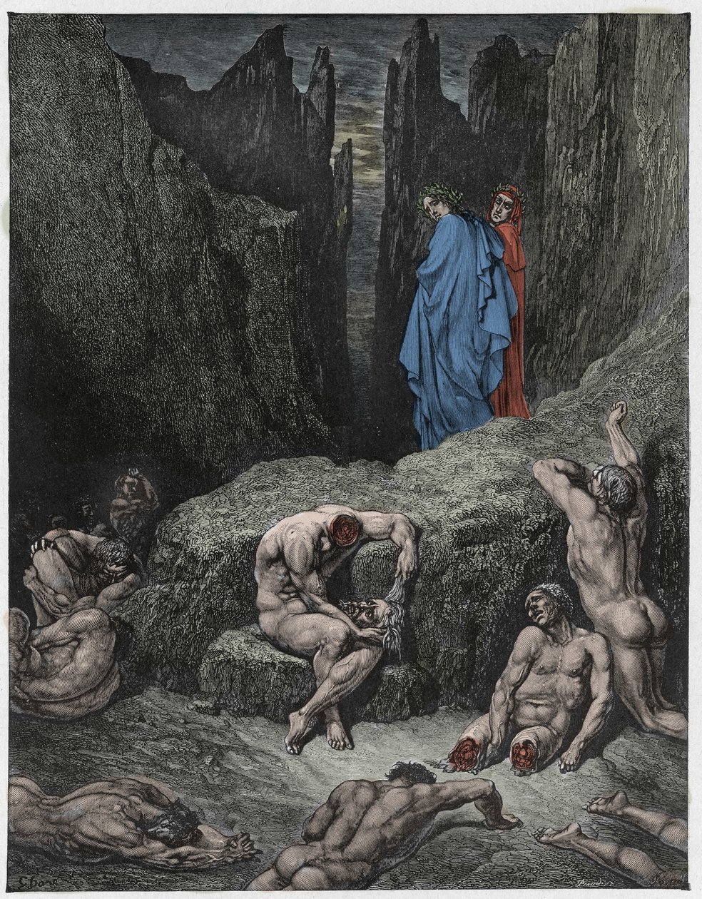 Inferno, Canto 29 : Vergilius bestrider Dantes nyfikenhet, illustration från "Den gudomliga komedin" av Dante Alighieri, 1885 av Gustave Dore