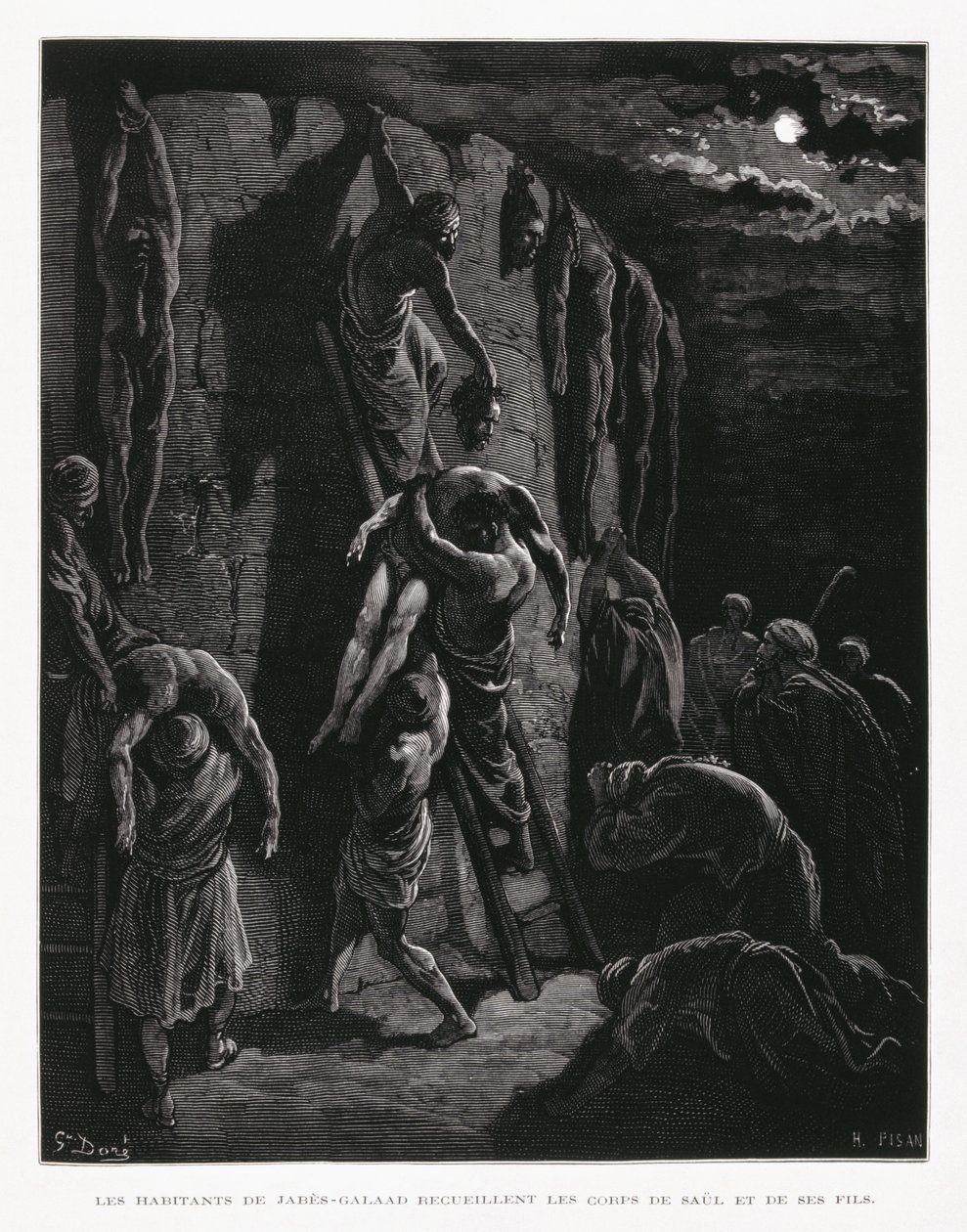 Jabesh-Gileaditerna återtar Sauls och hans söners kroppar, illustration från Dore-bibeln av Gustave Dore