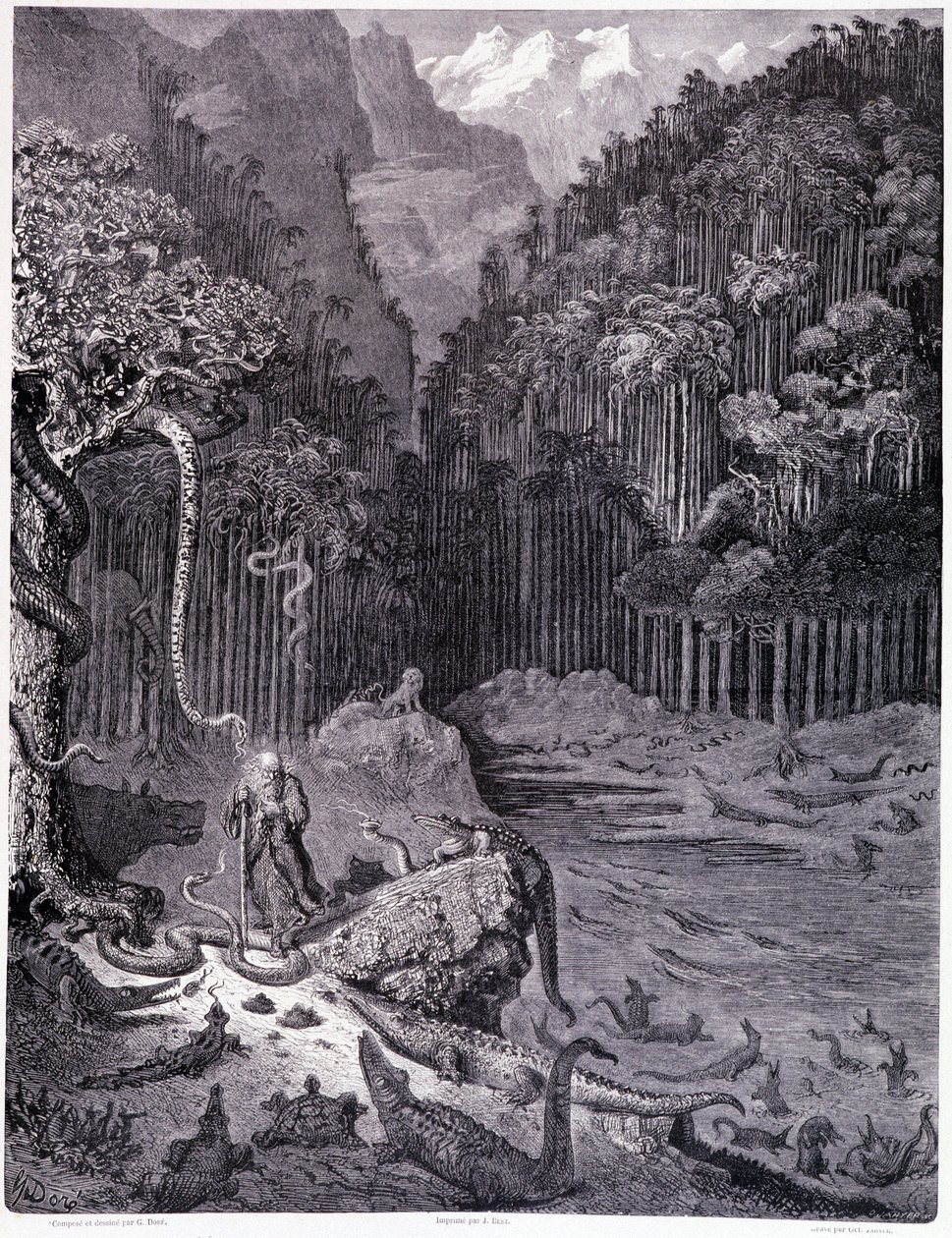 Jag såg i Amerika... planka XI - Illustration av Gustave Dore (1832-1883), för La legende du Jeif wandering av Pierre Dupont, upplaga Librairie du Magasin Picturesque, Paris 1862 av Gustave Dore