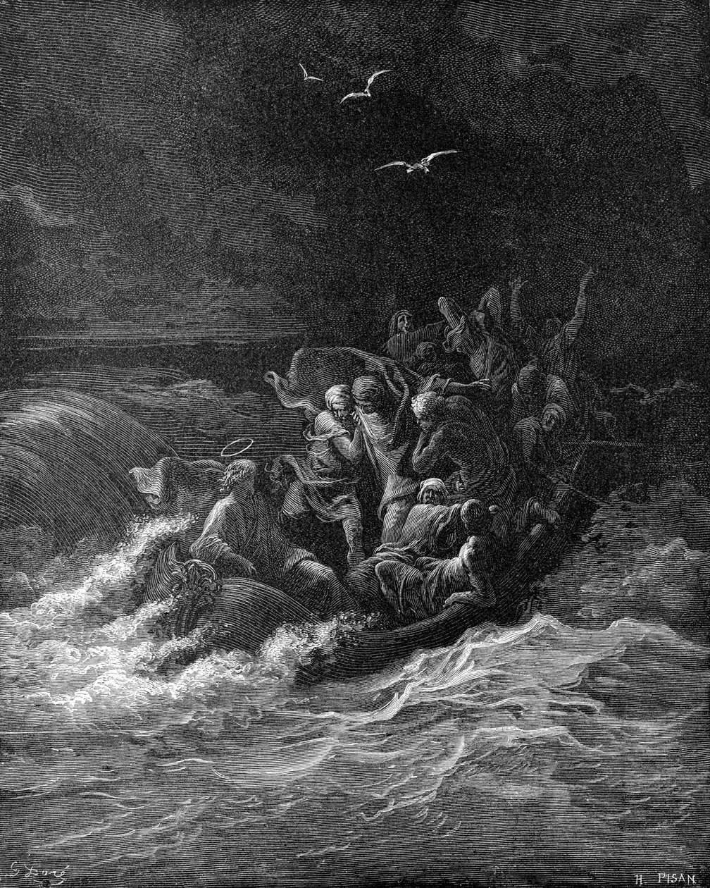 Jesus stillar stormen av Gustave Dore