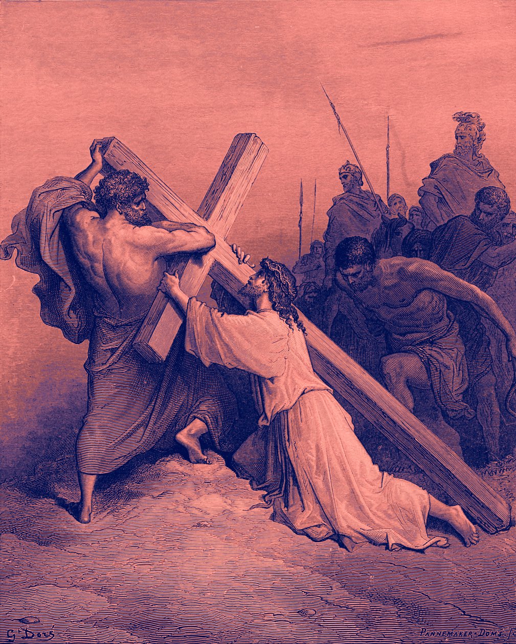 Jesus faller under korset - Bibeln av Gustave Dore