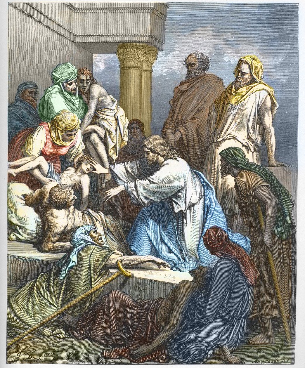 Jesus guerit les malades - Jesus botar sjuka - - gravyr i "" The Bible illustree"" av Gustave Dore (1832-1883) - Gravyr från "" The Dore Bible"" av Gustave Dore