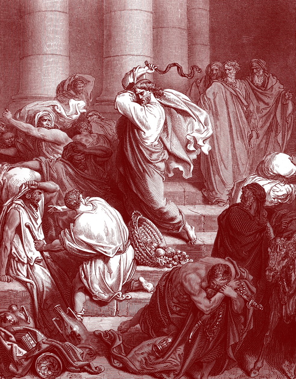 Jesus i templet, gravyr av Doré. - Bibeln av Gustave Dore