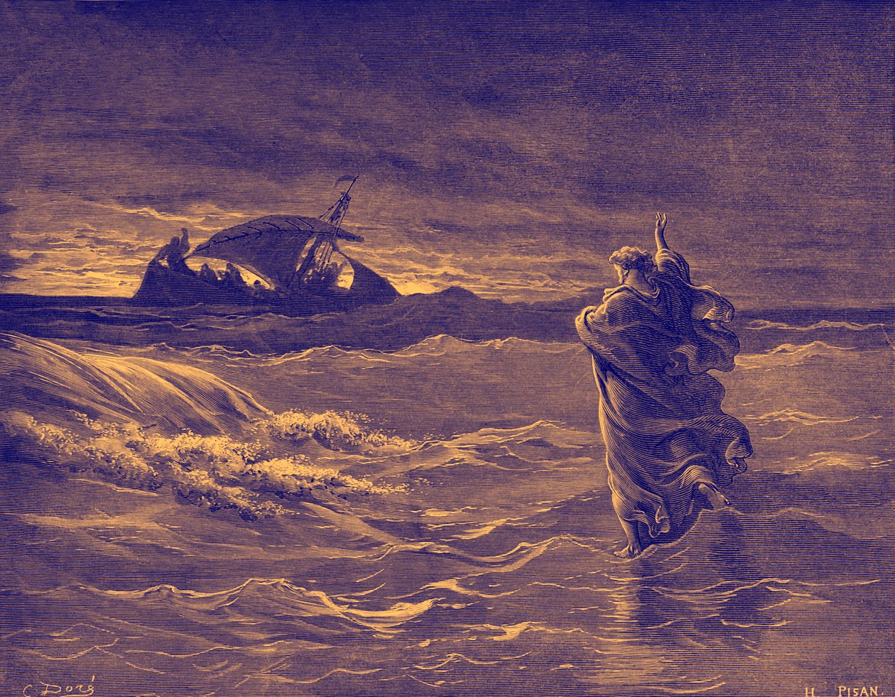 Jesus går på havet - Bibeln av Gustave Dore