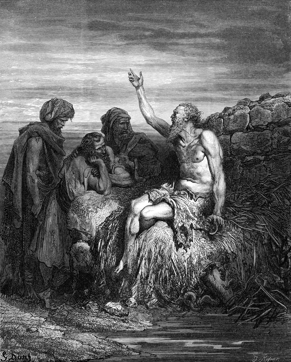 Job och hans vänner, gravyr av Doré. - Bibeln av Gustave Dore