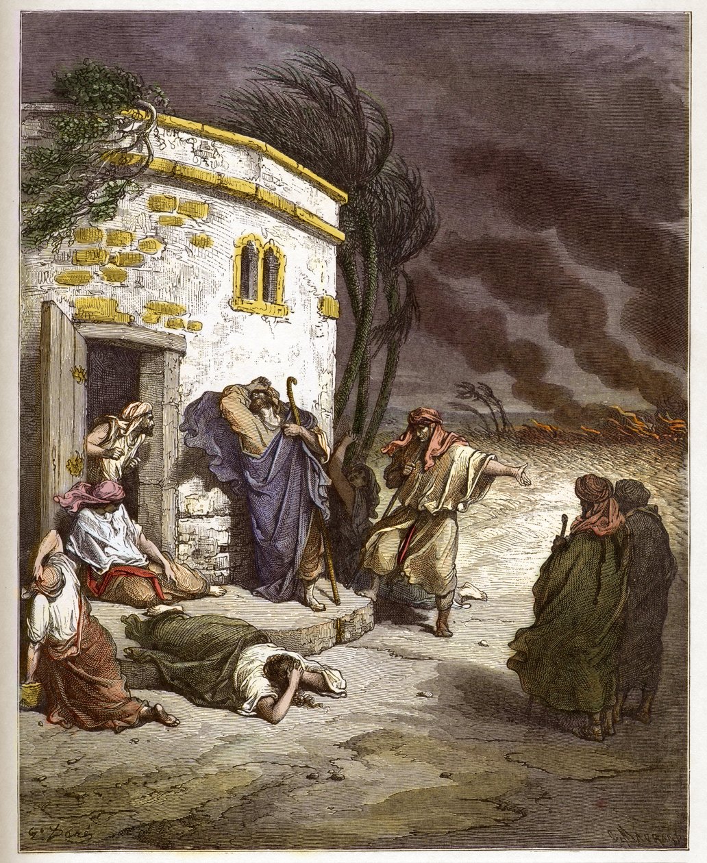 Job hör om hans ruin - Job learant sa ruine - - gravyr i "The Bible illustree" av Gustave Dore (1832-1883) - Gravyr från "" The Dore Bible"" av Gustave Dore