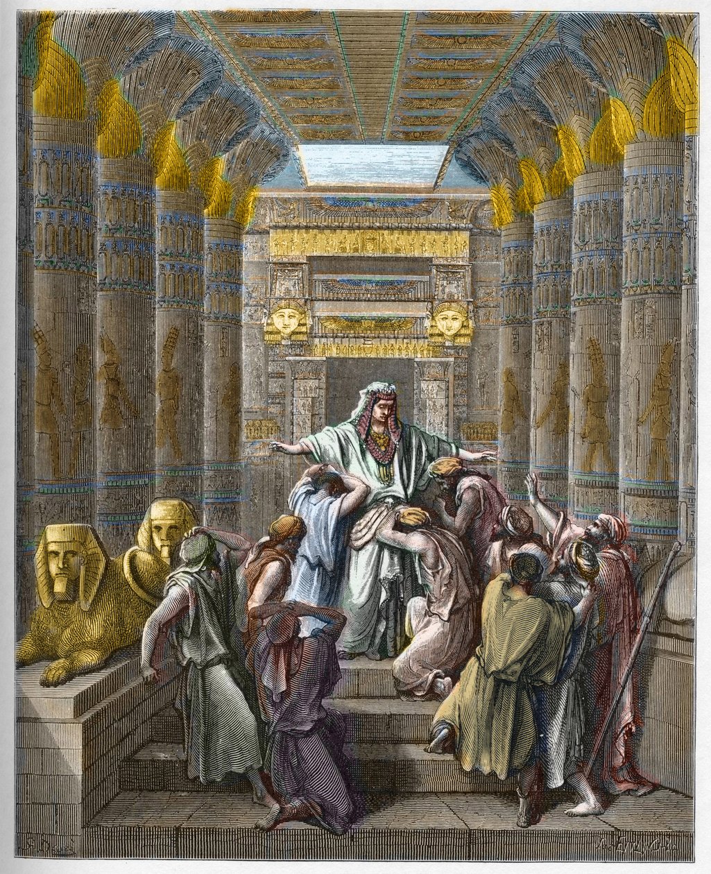Joseph Patriark av Israel - Josef igenkänd av sina bröder - Josef igenkänd av sina bröder - gravyr i "The Bible illustree" av Gustave Dore (1832-1883) - Gravyr från "" The Dore Bible"" av Gustave Dore
