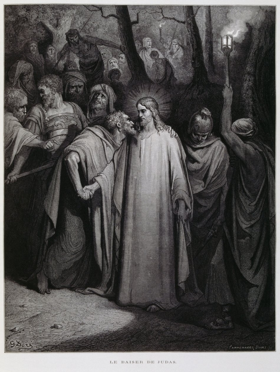 Judas förråder Jesus med en kyss; Illustration från Dore-bibeln av Gustave Dore