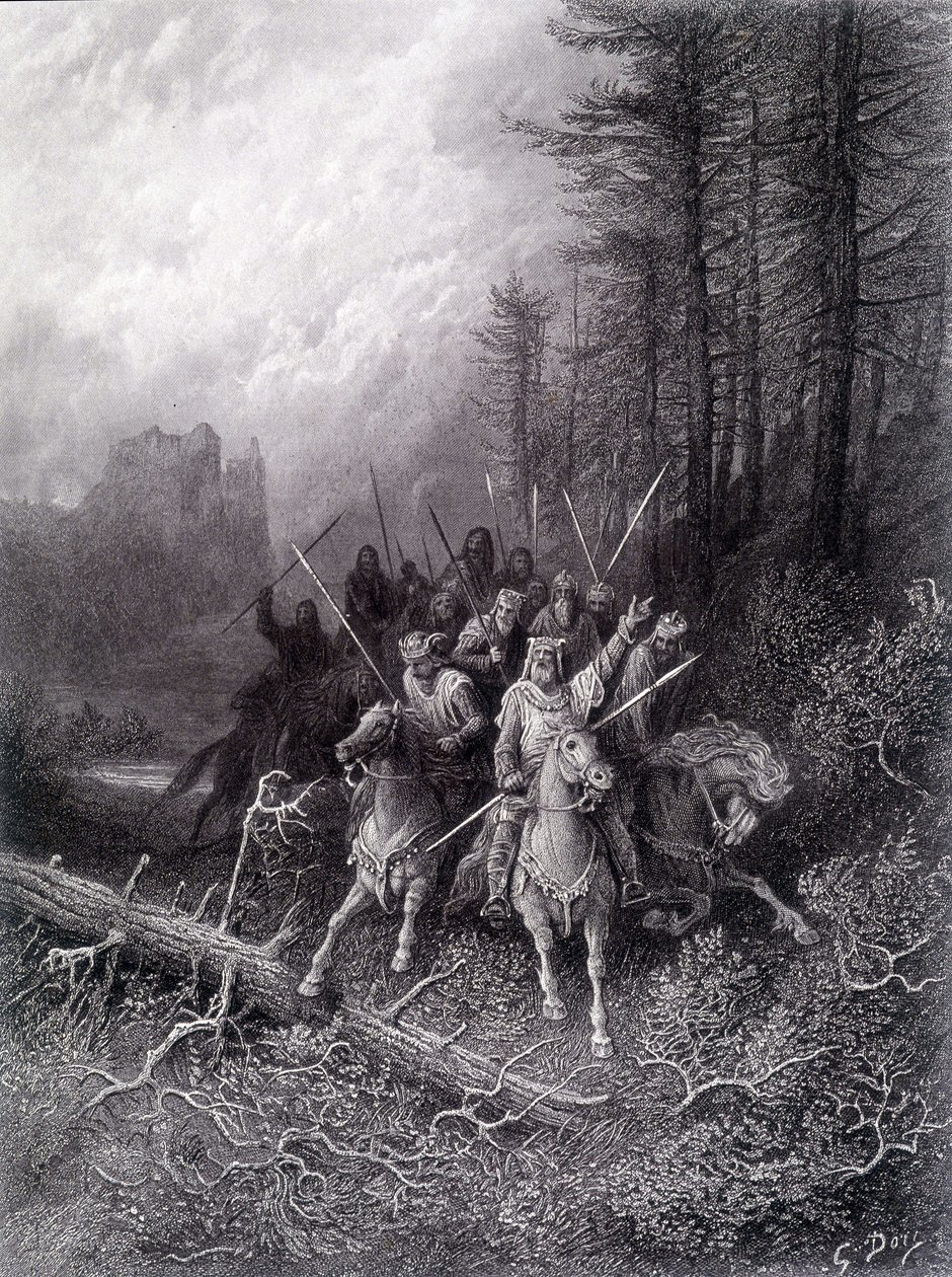 King Arthur in the Broceliande Forest (Cycle of the Knights of the Round Table) - i "" Viviane"" av Alfred Tennyson, illustration av G. Doré av Gustave Dore