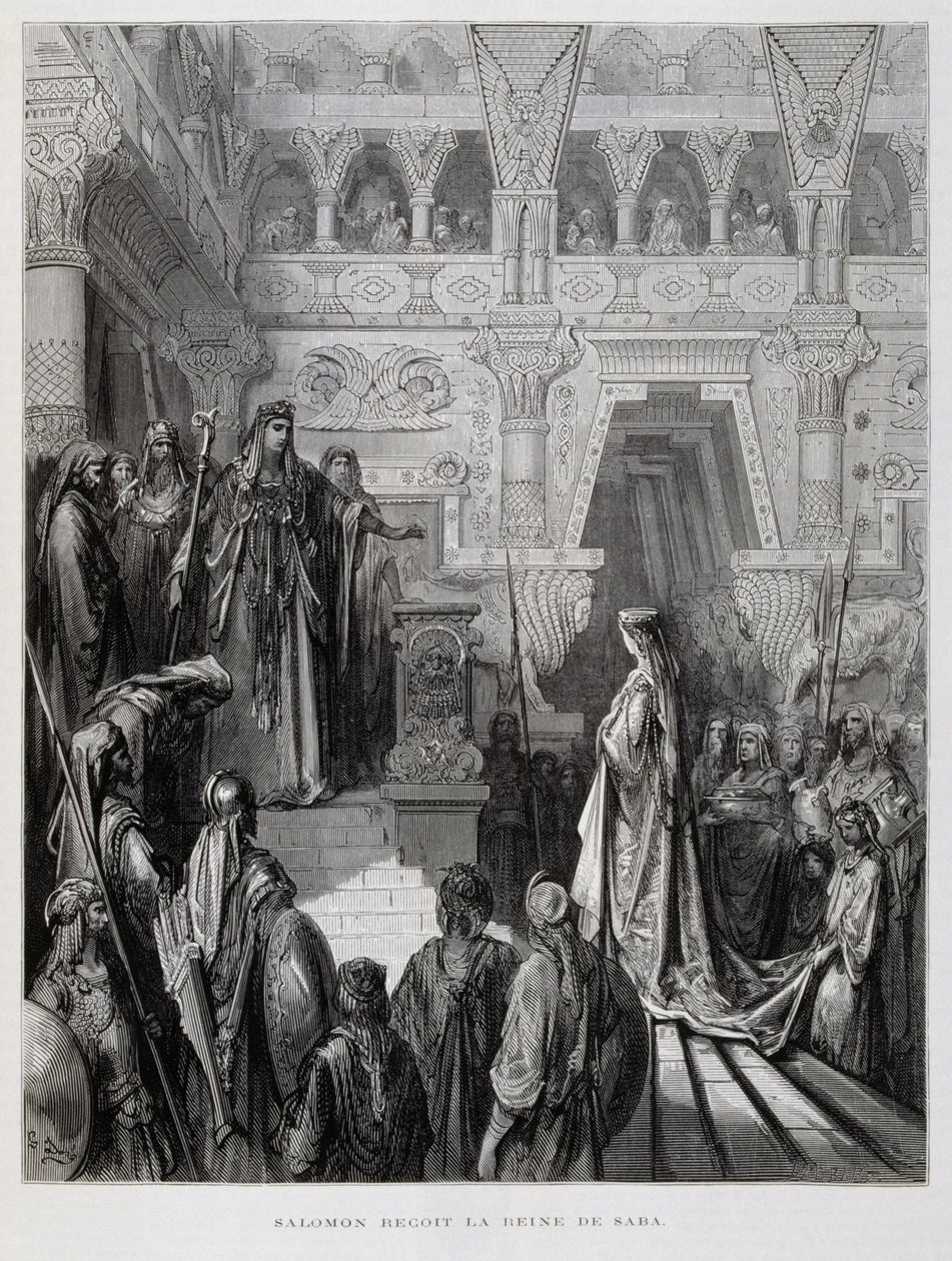 Kung Salomo tar emot drottningen av Saba, illustration från Dore-bibeln av Gustave Dore