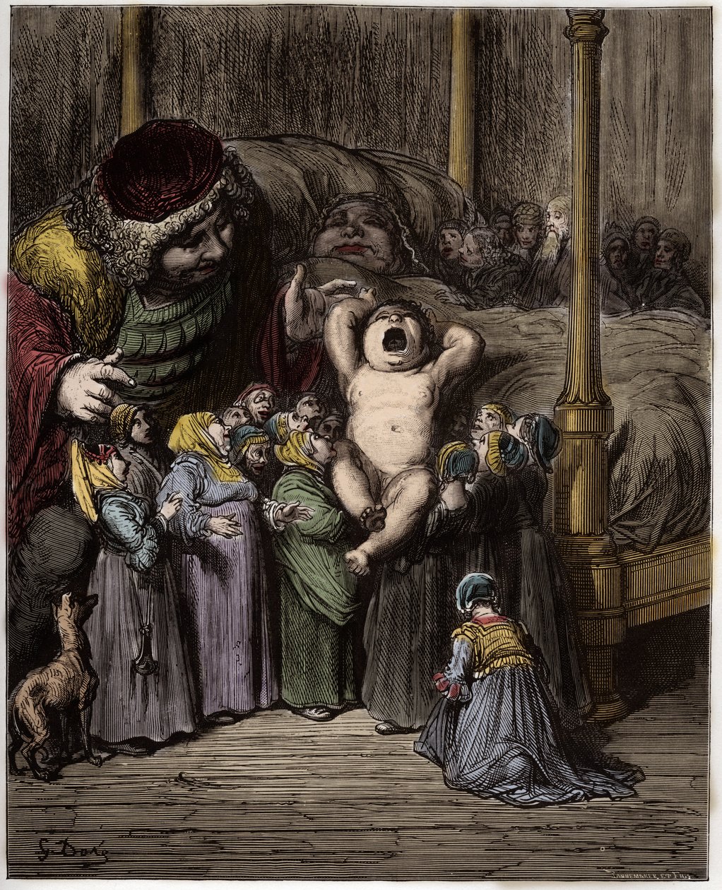 La Naissance de Gargantua - Gargantuas födelse - illustration från "Gargantua och Pantagruel", av Francois Rabelais - gravyr av Gustave Dore (1832-1883) av Gustave Dore