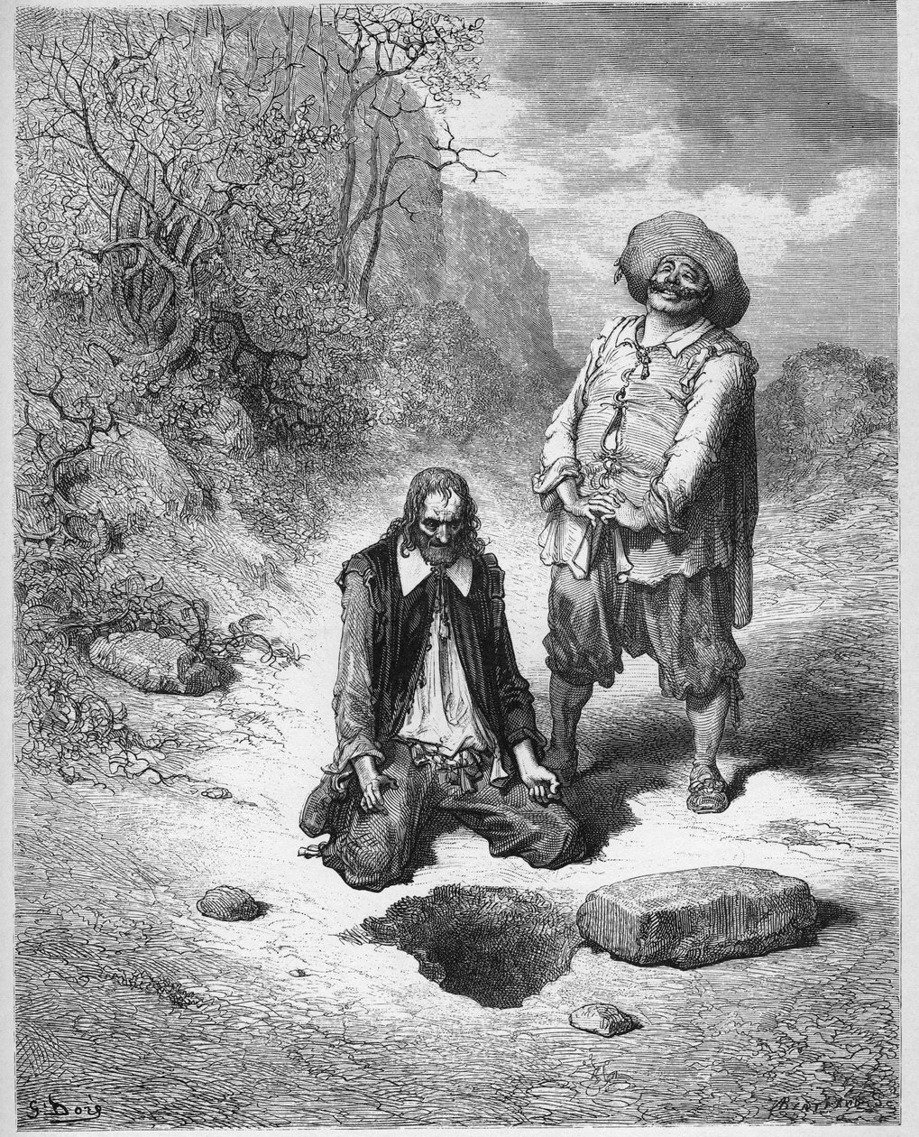 Snålen som förlorade sin skatt - Snålen som förlorade sin skatt - från "Fables" av Jean de La Fontaine av Gustave Dore