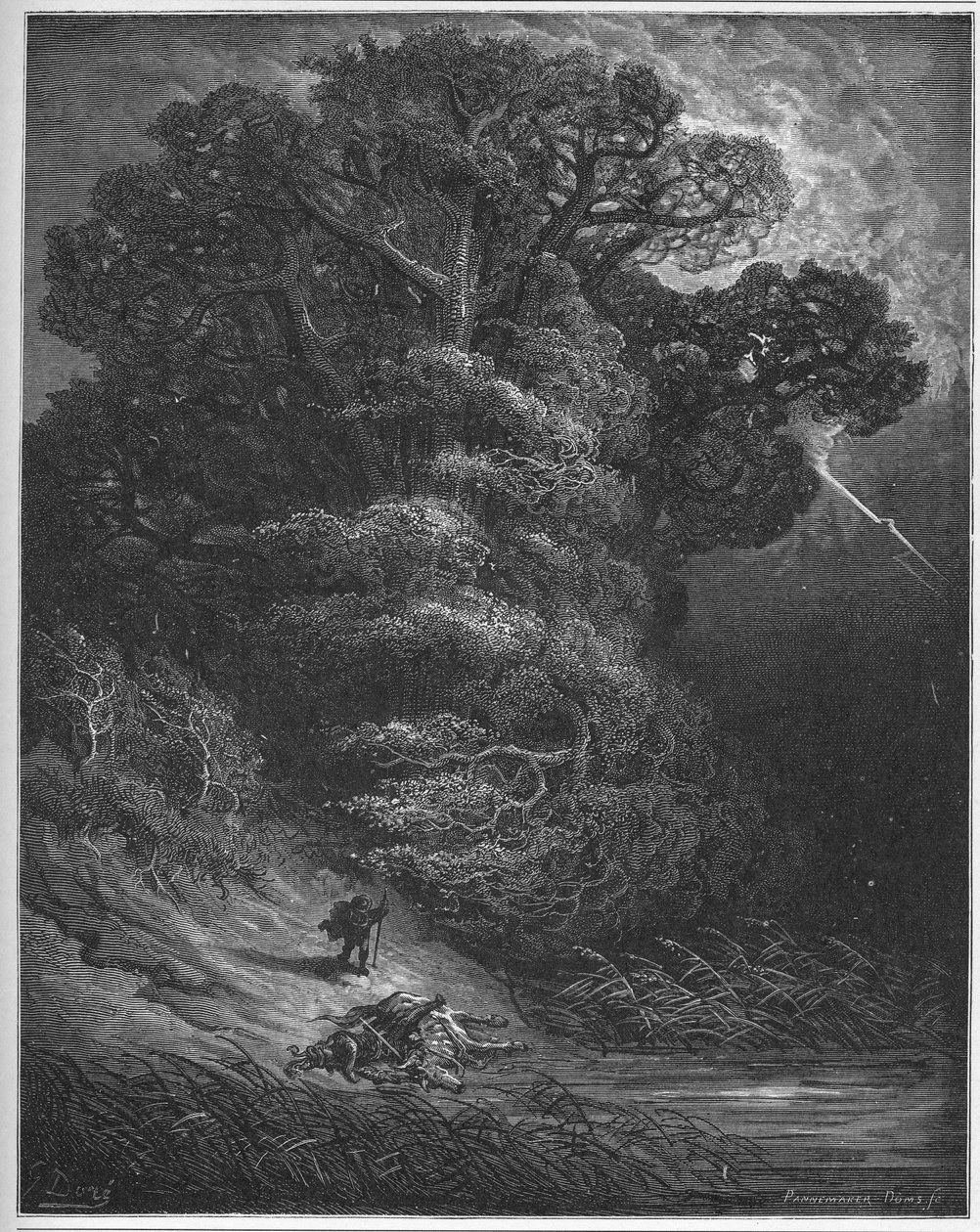 Eken och nätverket - Eken och vassen - från "Fables" av Jean de La Fontaine av Gustave Dore