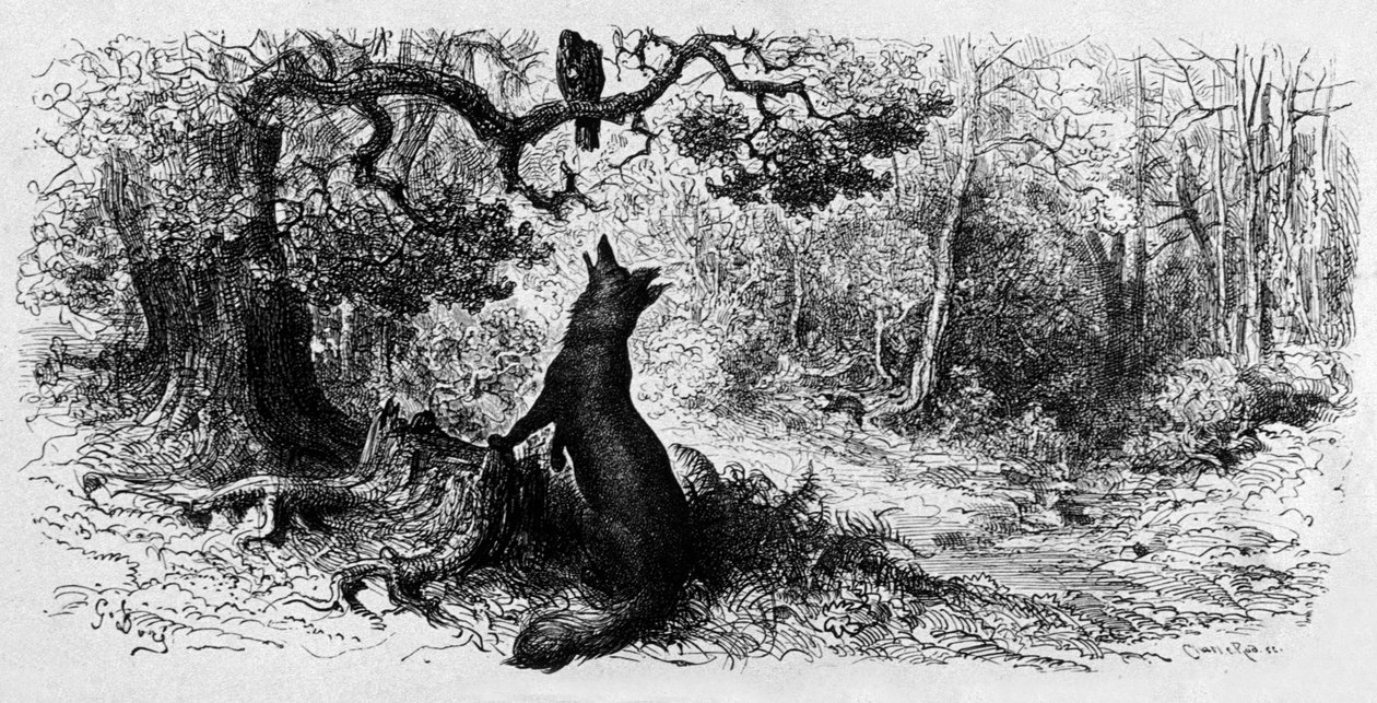 Korpen och räven (gravyr av Gustave Dore