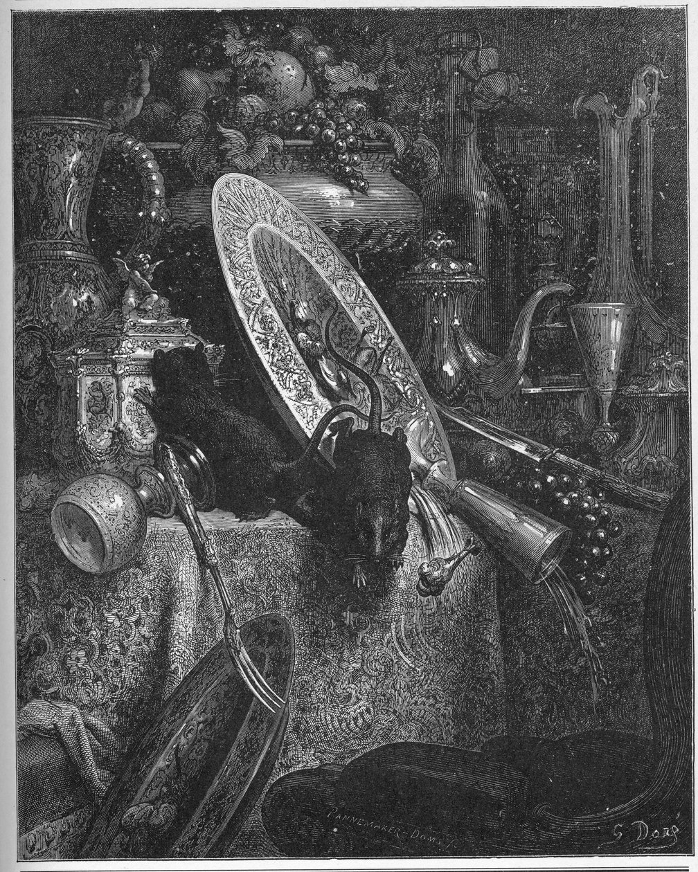 Le rat de ville et le rat des champs - Stadsmusen och landsmusen - från "Fables" av Jean de La Fontaine av Gustave Dore