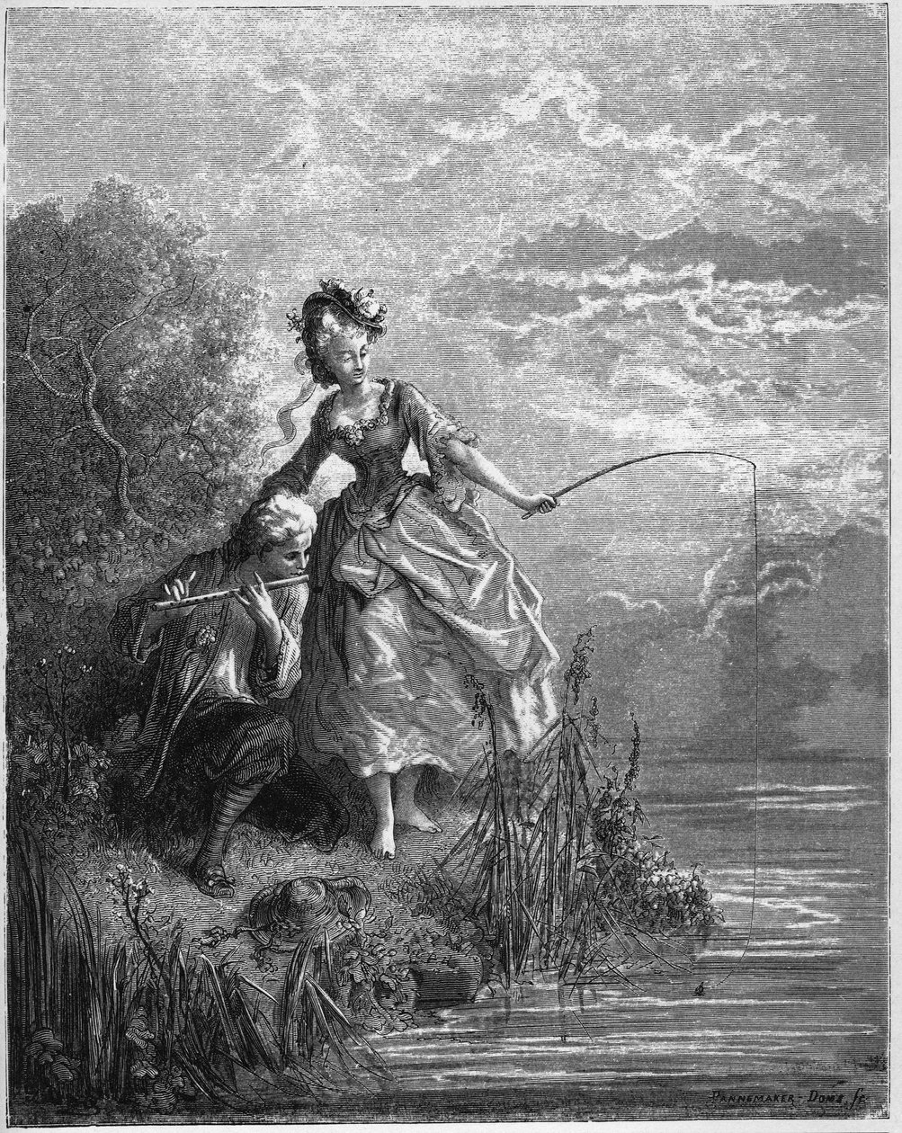 Fiskarna och herden som spelar flöjt - Fiskarna och herden som spelar flöjt - från "Fables" av Jean de La Fontaine av Gustave Dore