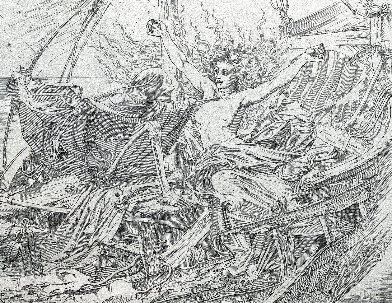 Livet och döden tecknar besättningens öde genom lottning av Gustave Dore