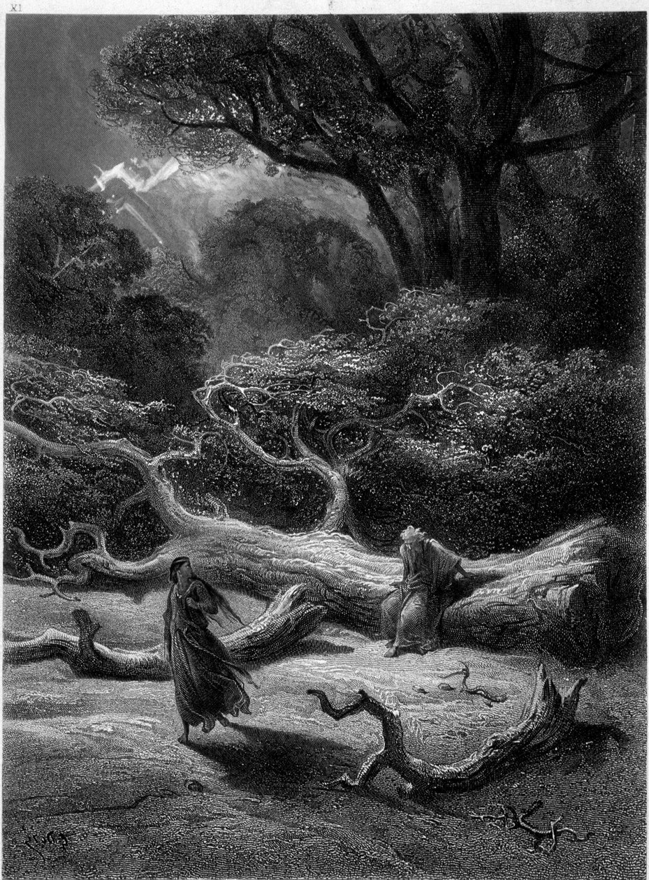 Merlin och Viviane i Broceliande-skogen (Cycle des chevaliers de la Table Ronde) - i "" Viviane"" av Alfred Tennyson, illustration av G. Doré av Gustave Dore