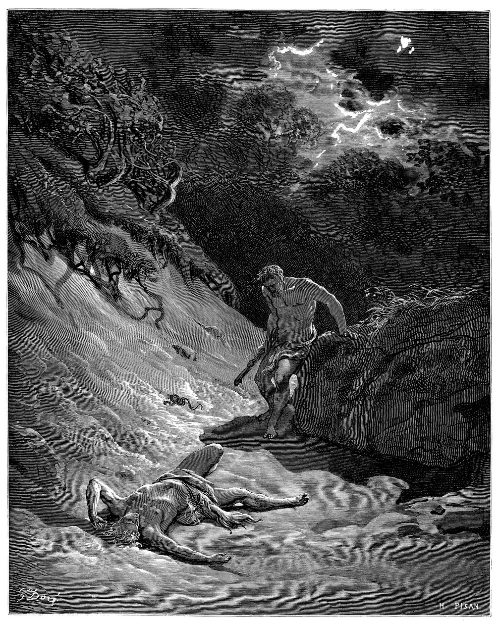 Kains mord på Abel - Illustration av Gustave Dore för The Bible - (på engelska) av Gustave Dore