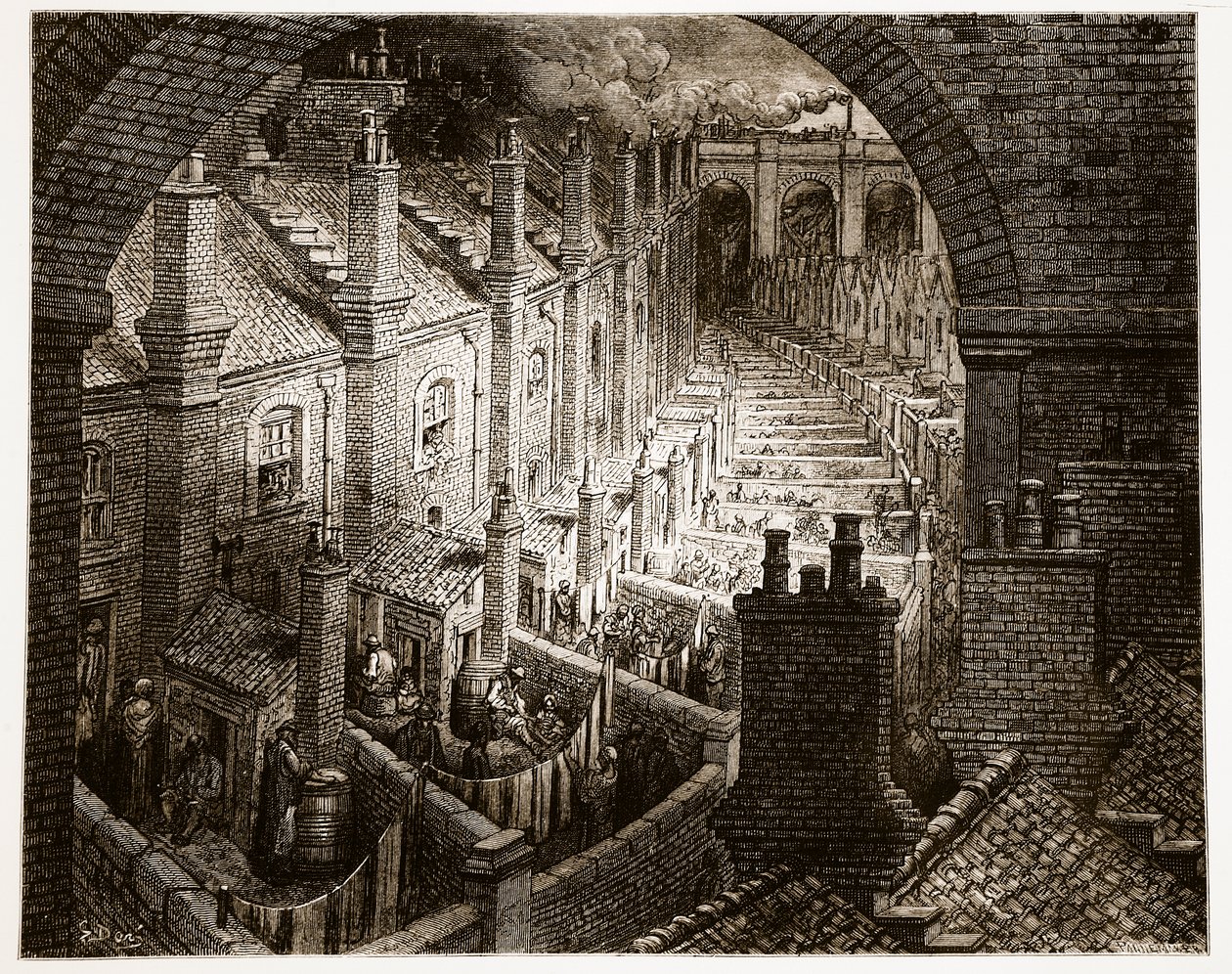 Över London - Med järnväg, från "London, en pilgrimsfärd", skriven av William Blanchard Jerrold (1826-94) och graverad av Pannemaker, pub. 1872 av Gustave Dore