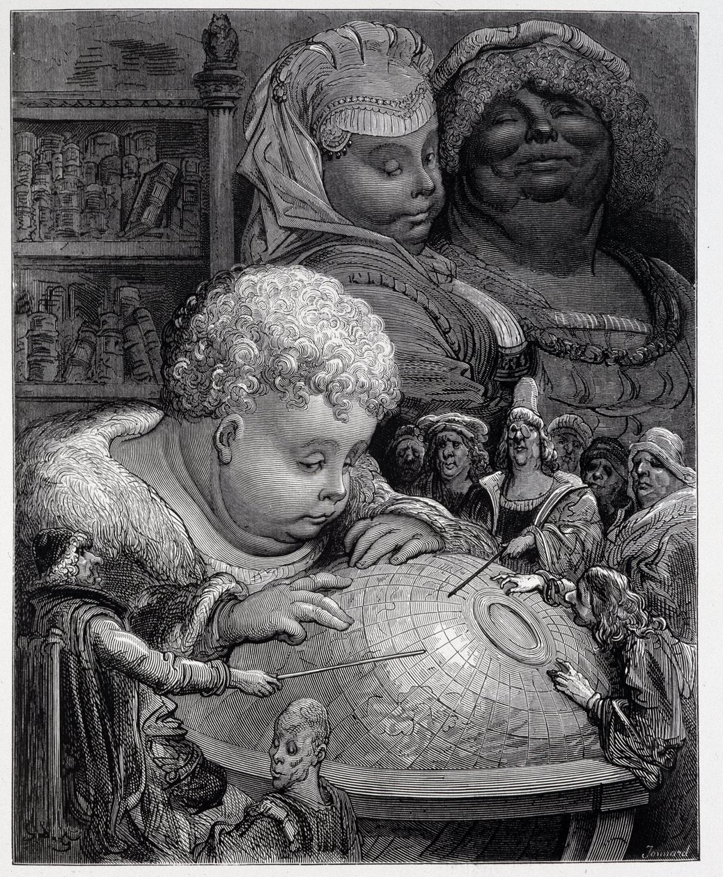 Pantagruel följer en kurs i geografi - i "" Gargantua"" av Rabelais, ill. Gustave Dore av Gustave Dore