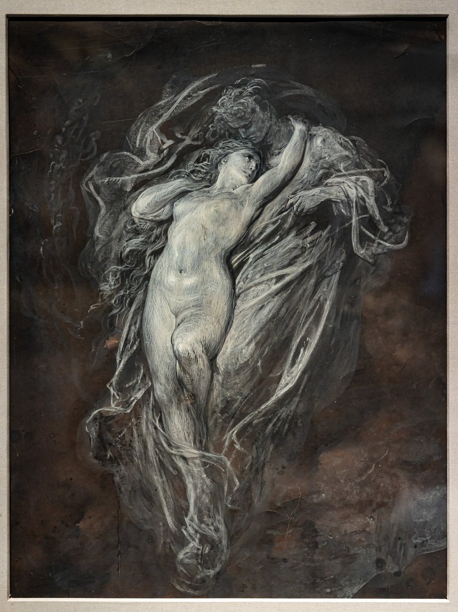Paolo och Francesca da Rimini i helvetet, före 1861 (tuschtvätt och vit tempera på brunt tonat papper) av Gustave Dore
