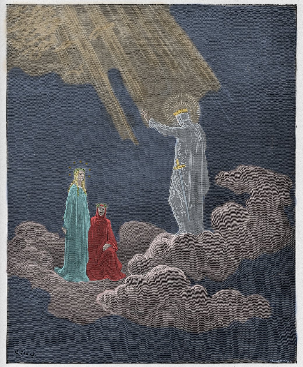Paradiso, Canto 8 : Charles Martel tilltalar Dante och Beatrice, illustration från "The Divine Comedy" av Dante Alighieri, 1885 av Gustave Dore
