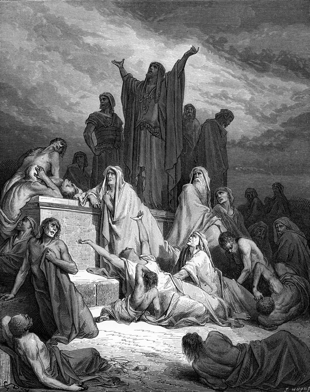 Jerusalems pest, gravyr av Doré. - Bibeln av Gustave Dore