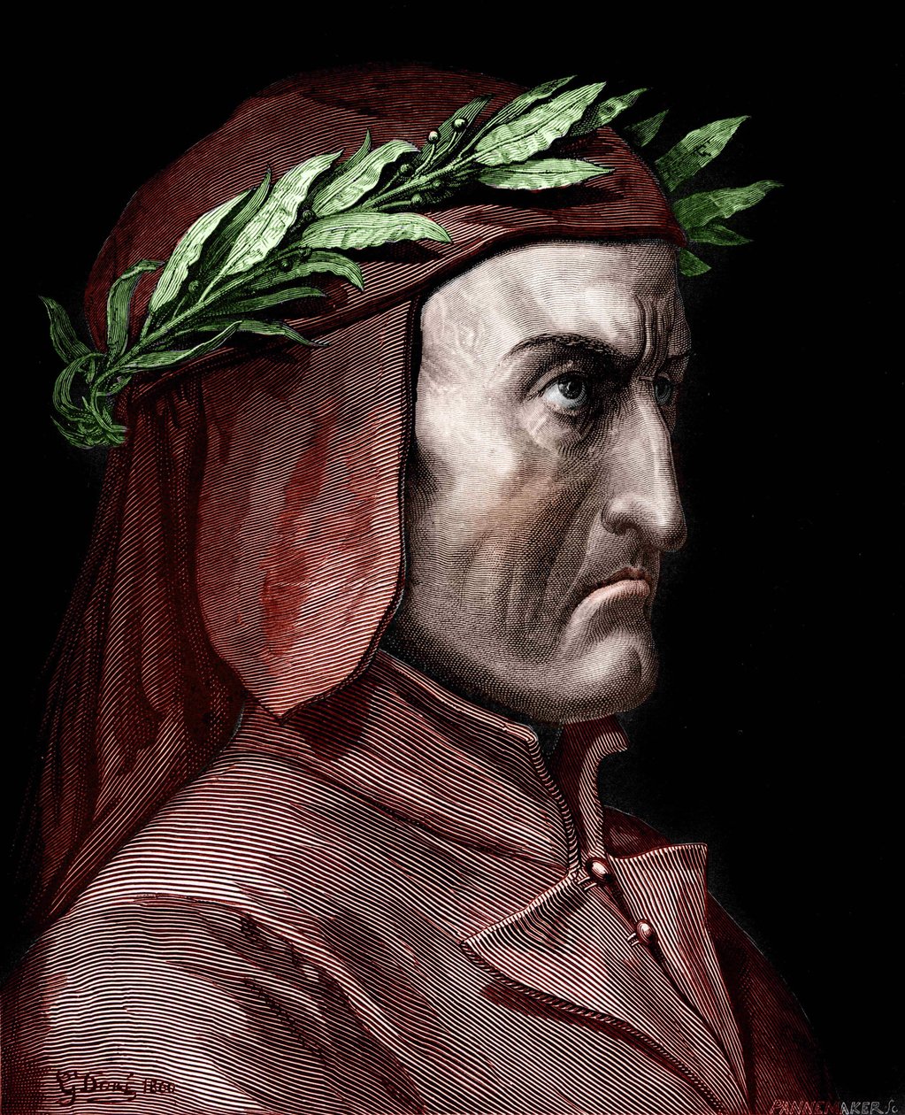 Porträtt av Dante Alighieri (1265-1321), italiensk författare. Gravyr av Gustave Doré från 1860. av Gustave Dore