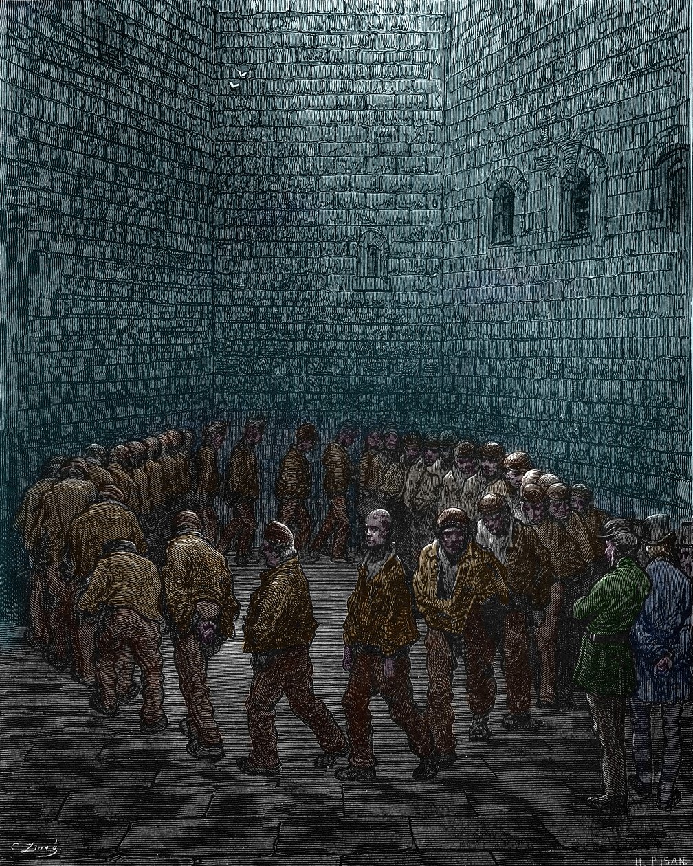 Fångar som går runt på gården till Westgate-fängelset i London, av Gustave Dore av Gustave Dore